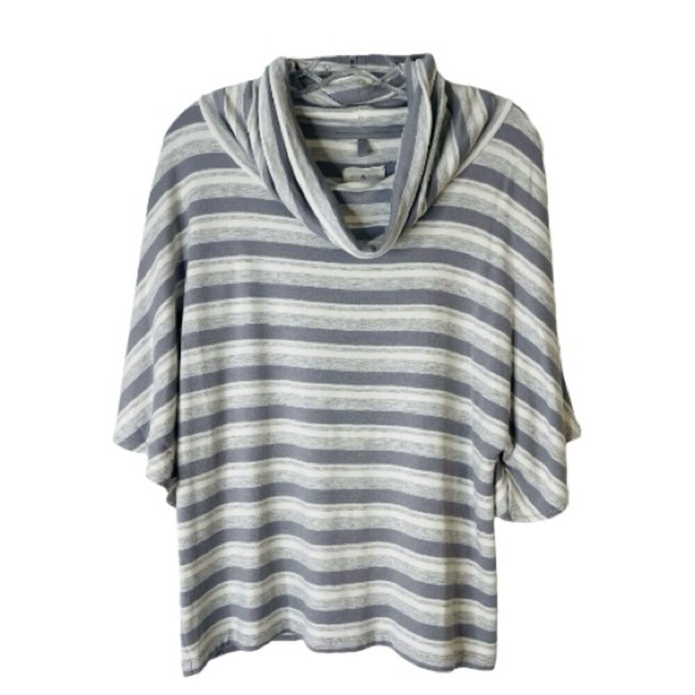 Lou & Grey white grey striped turtleneck cowl neck pullover stretch top medium